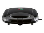 A black panini press with a small logo.