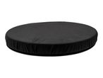 Black round cushion with a fabric cover