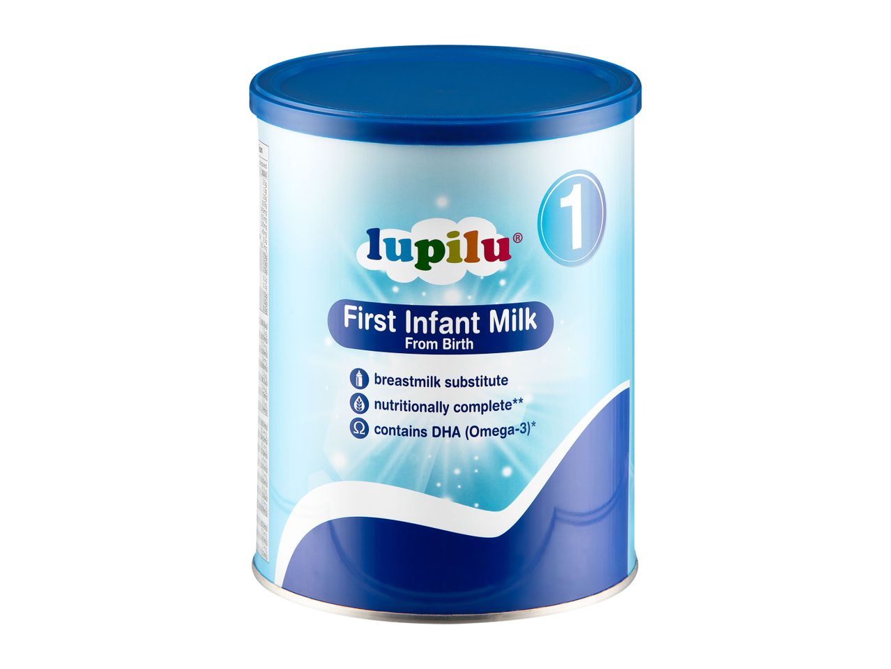 Tupilu First Infant Milk Stage 1 formula in a blue canister.