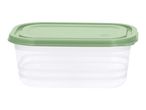 Rectangular food storage container with a light green lid.