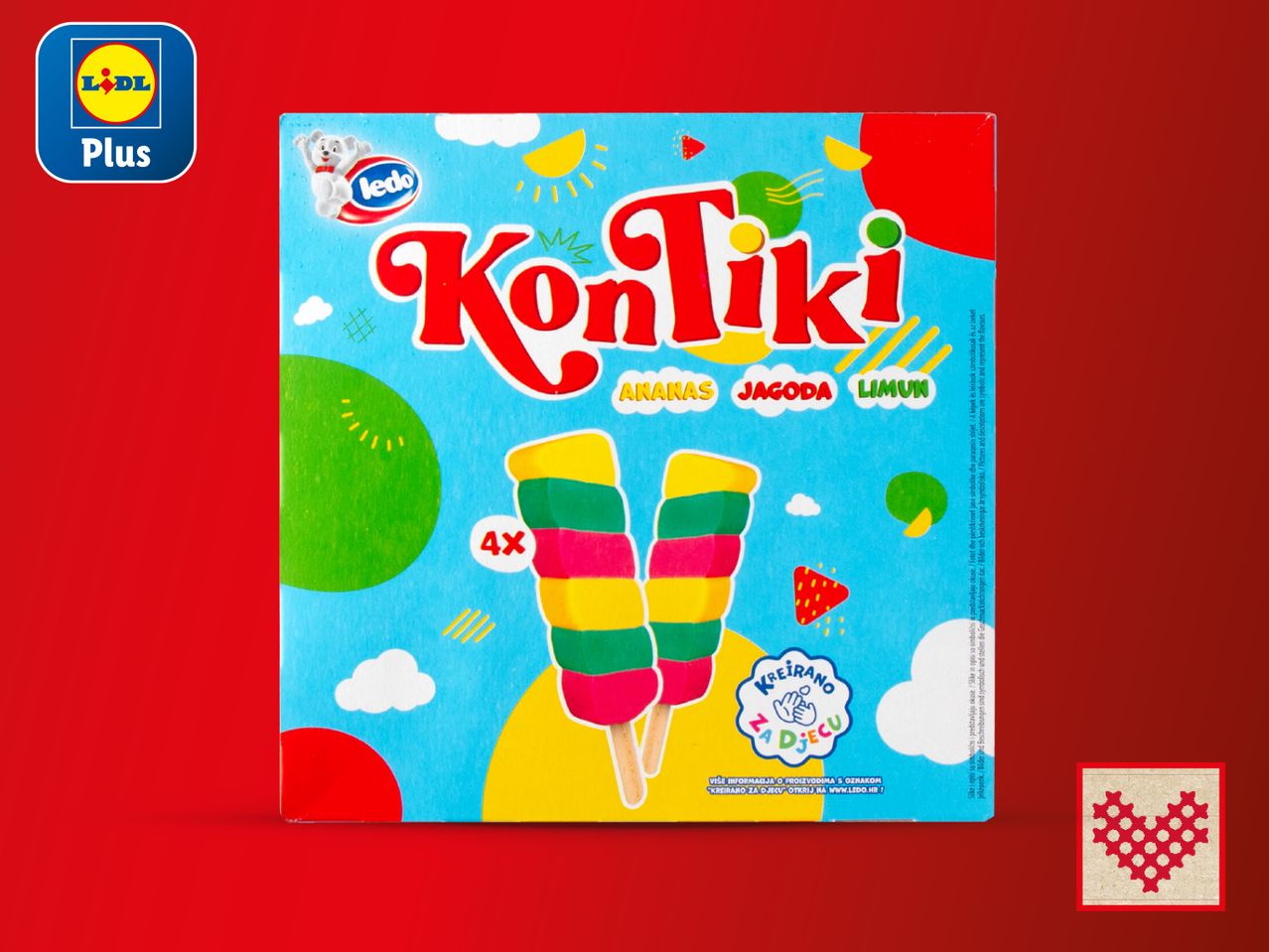 Lidl Plus promovira Ledo KonTiki sladolede s okusima ananasa, jagode i limuna.