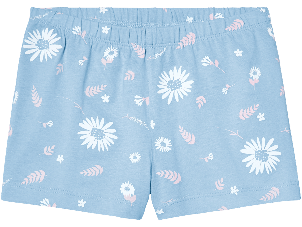 Light blue children's shorts with a floral print.