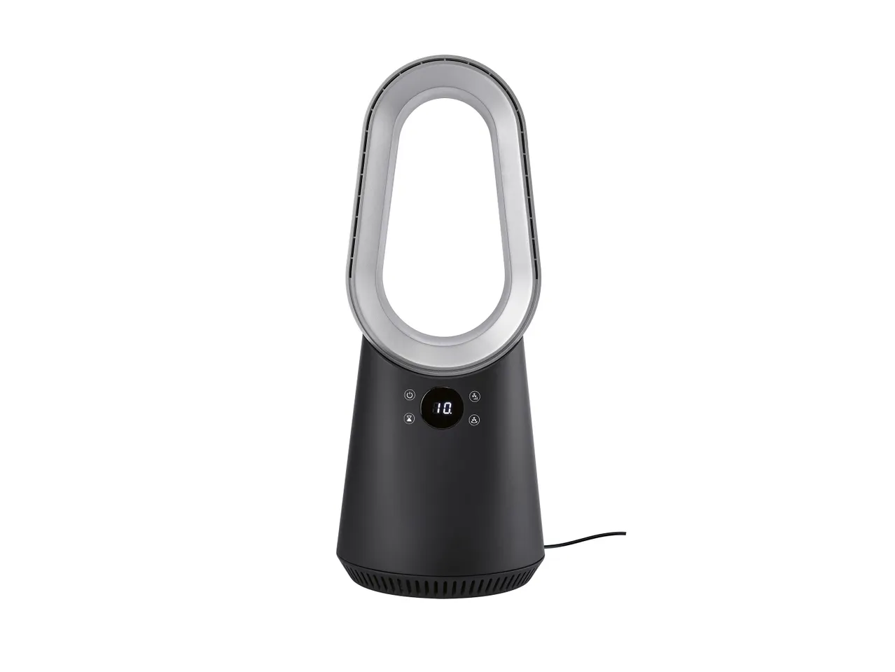 Dyson AM09 ventilátor, fekete-ezüst színben.