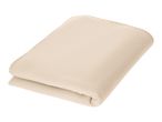 Folded beige fleece blanket with stitched edges
