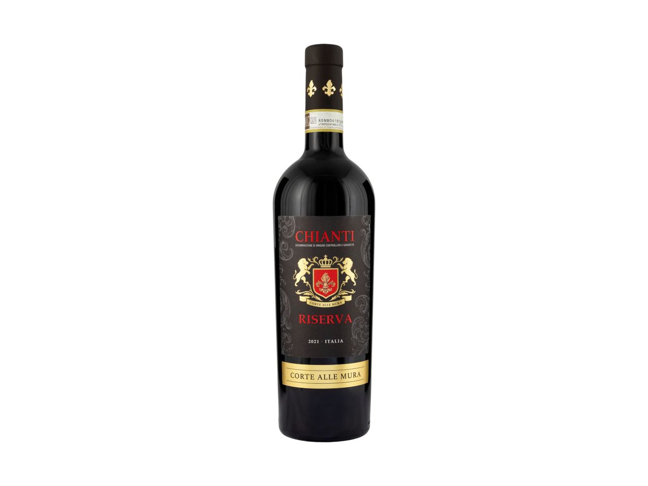 A bottle of Corte Alle Mura Chianti Riserva 2021 Italian red wine.