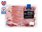 Deluxe unsmoked streaky bacon: 16 rashers, Red Tractor certified.