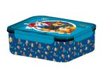 Paw Patrol themed plastic lunchbox with blue lid and nautical print.