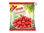 Frozen strawberries in a 1kg bag, with cooking instructions for pot, bowl, and microwave.
