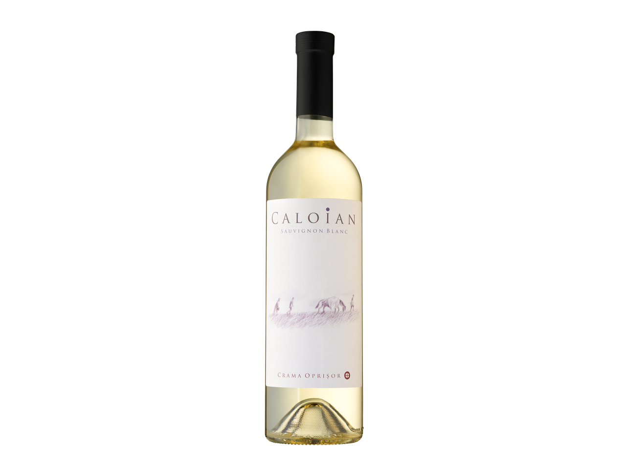O sticlă de vin alb Caloian Sauvignon Blanc.