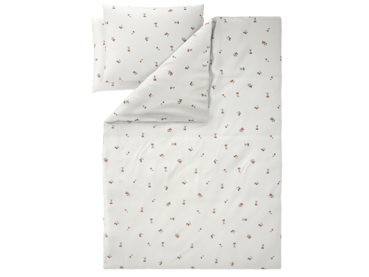 Livarno Premium Muslin Duvet Cover Set with a cherry pattern on a white background