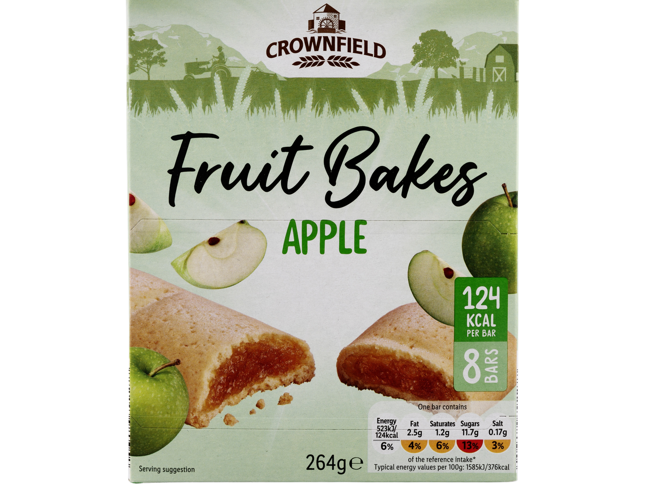 Crownfield Fruit Bakes, apple flavor, with nutritional information.