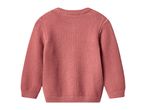 Back view of a pink knitted sweater with a textured pattern.