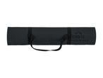 Black rolled-up exercise mat with a carrying strap