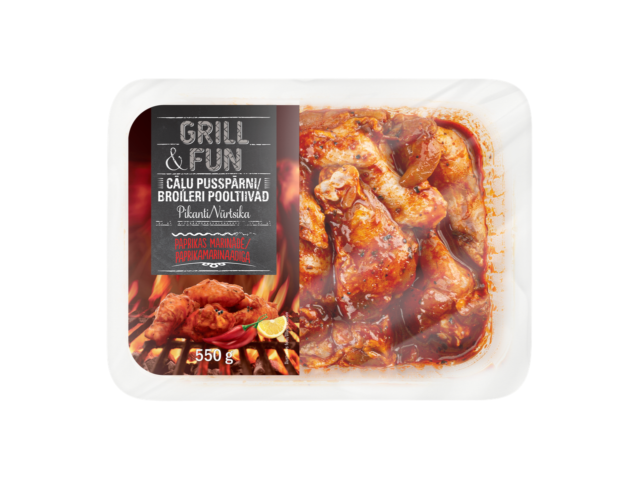 Marineeritud kana tiivad grillimiseks, 550 g.
