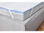 Mattress with mattress protector and bed frame.