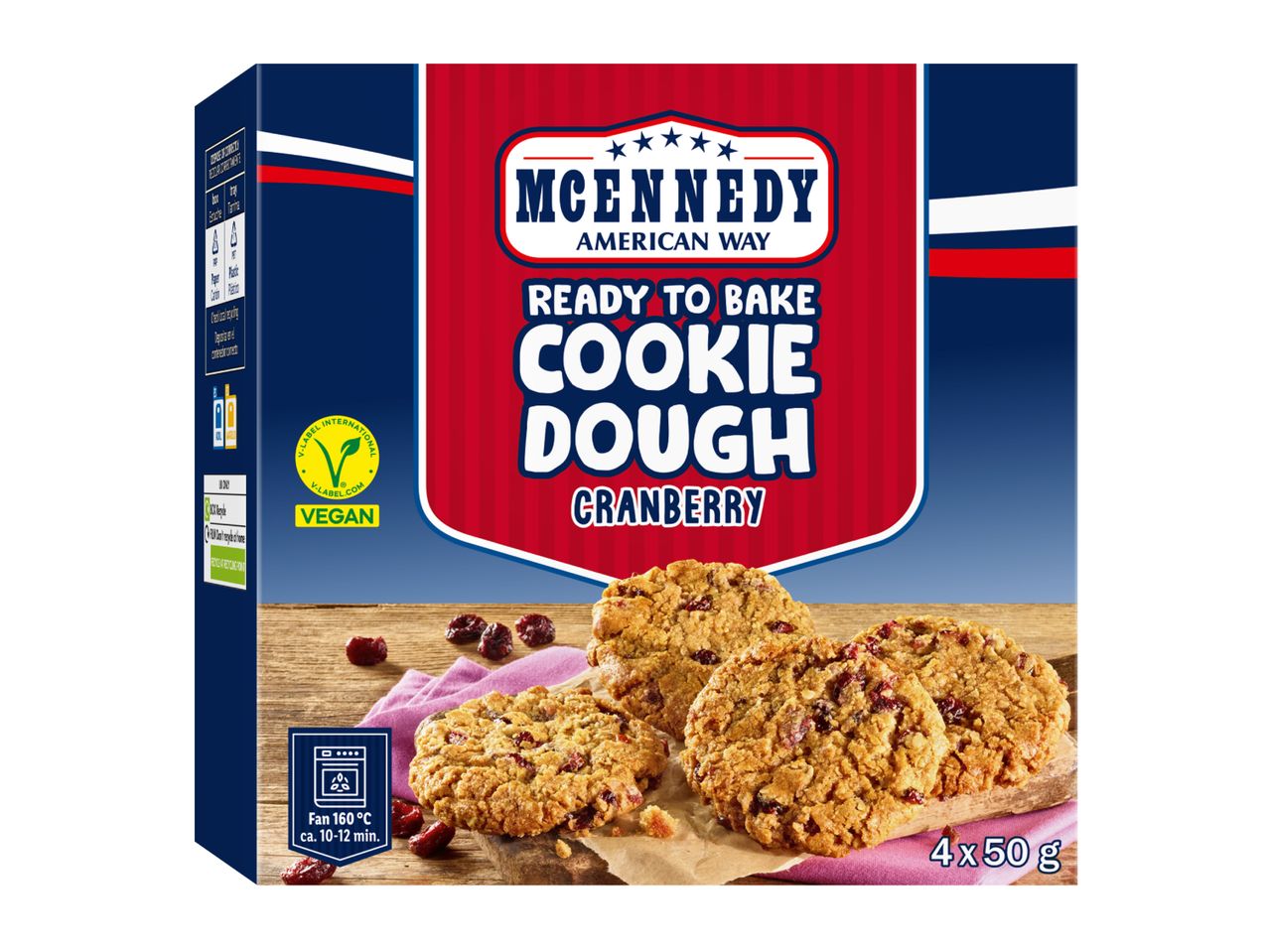 Vegan cranberry cookie dough ready to bake, 4x50g