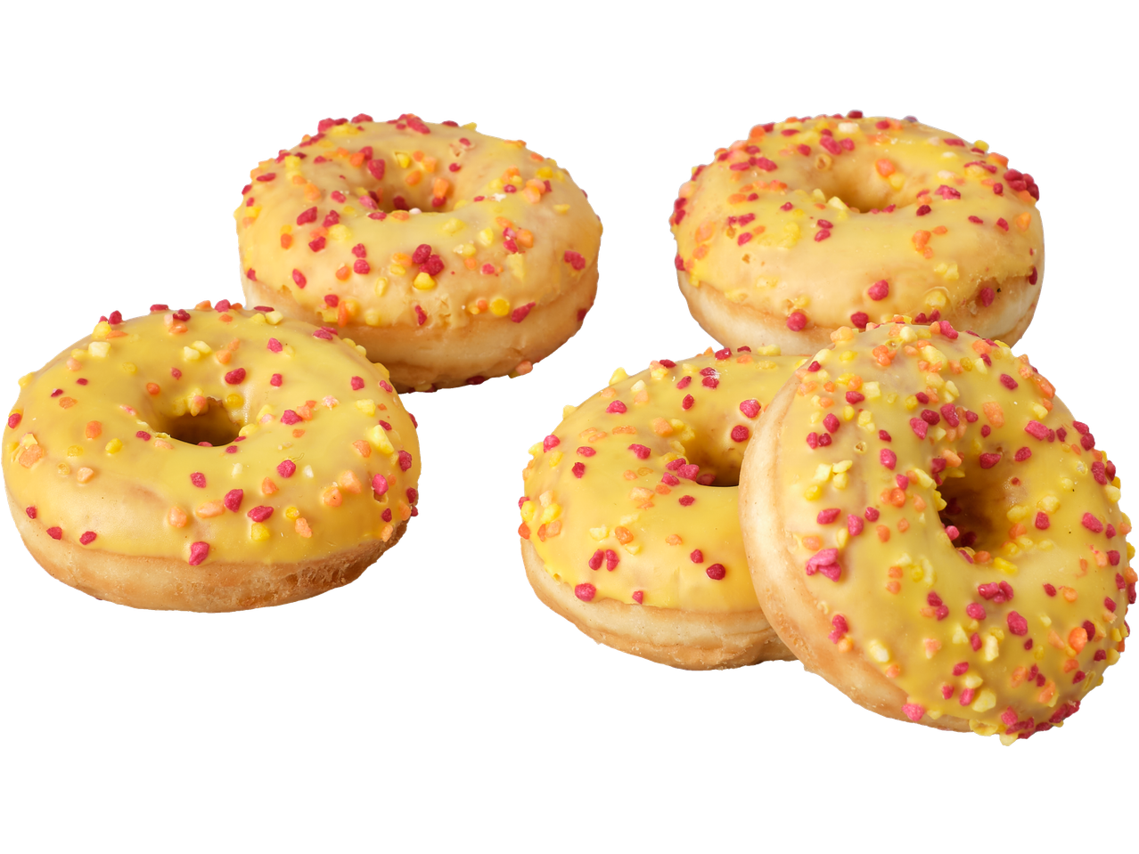 MINU LEIB Sõõrikud lehttainast: kuus kollase glasuuriga sõõrikut värviliste nonparellidega