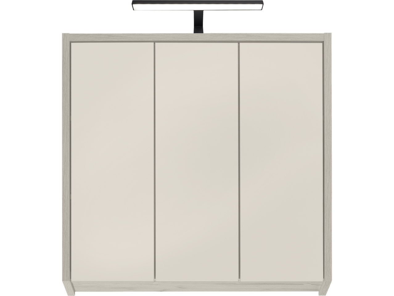 LIVARNO LED lampa za ormar/ogledalo, montirana na trodijelni ormar svijetle boje drveta.