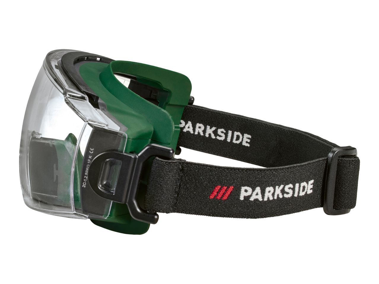 Parkside safety glasses with an adjustable elastic strap.
