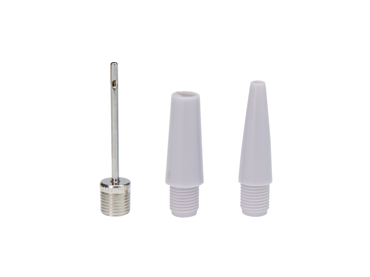 Inflation needles: one metal, two white plastic.
