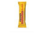 Een gele zachte proteïnereep met karamel- en chocoladesmaak.