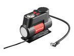 Portable air compressor with pressure gauge, integrated light and power cable