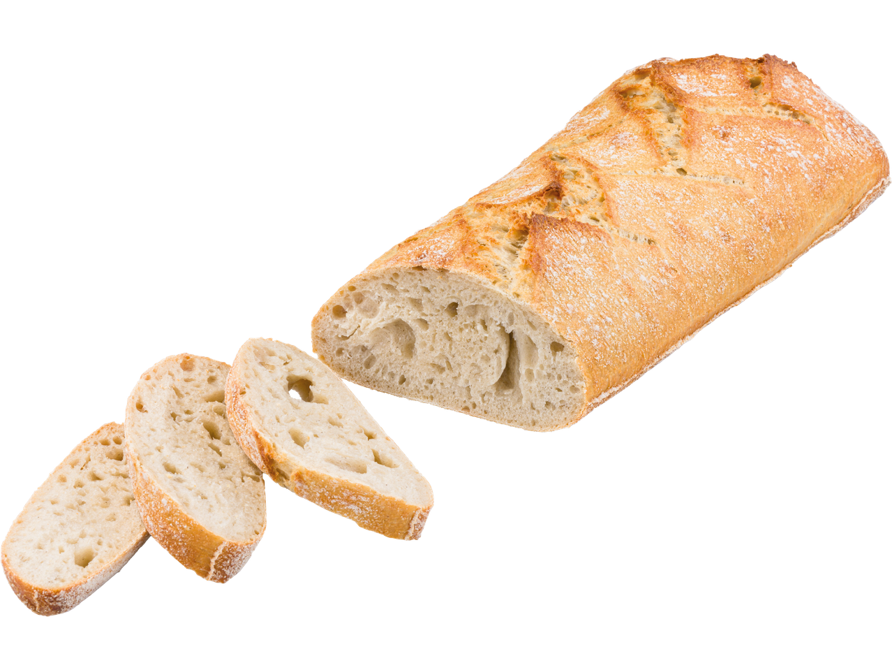 En baguette skuren i skivor.