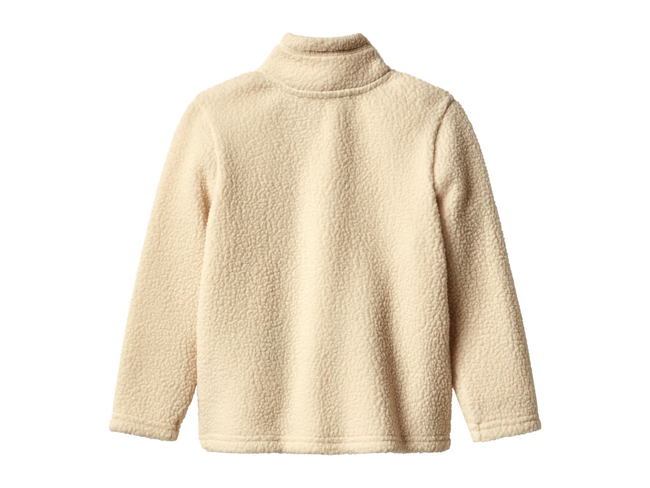 Cream-colored fleece pullover with a mock neck.