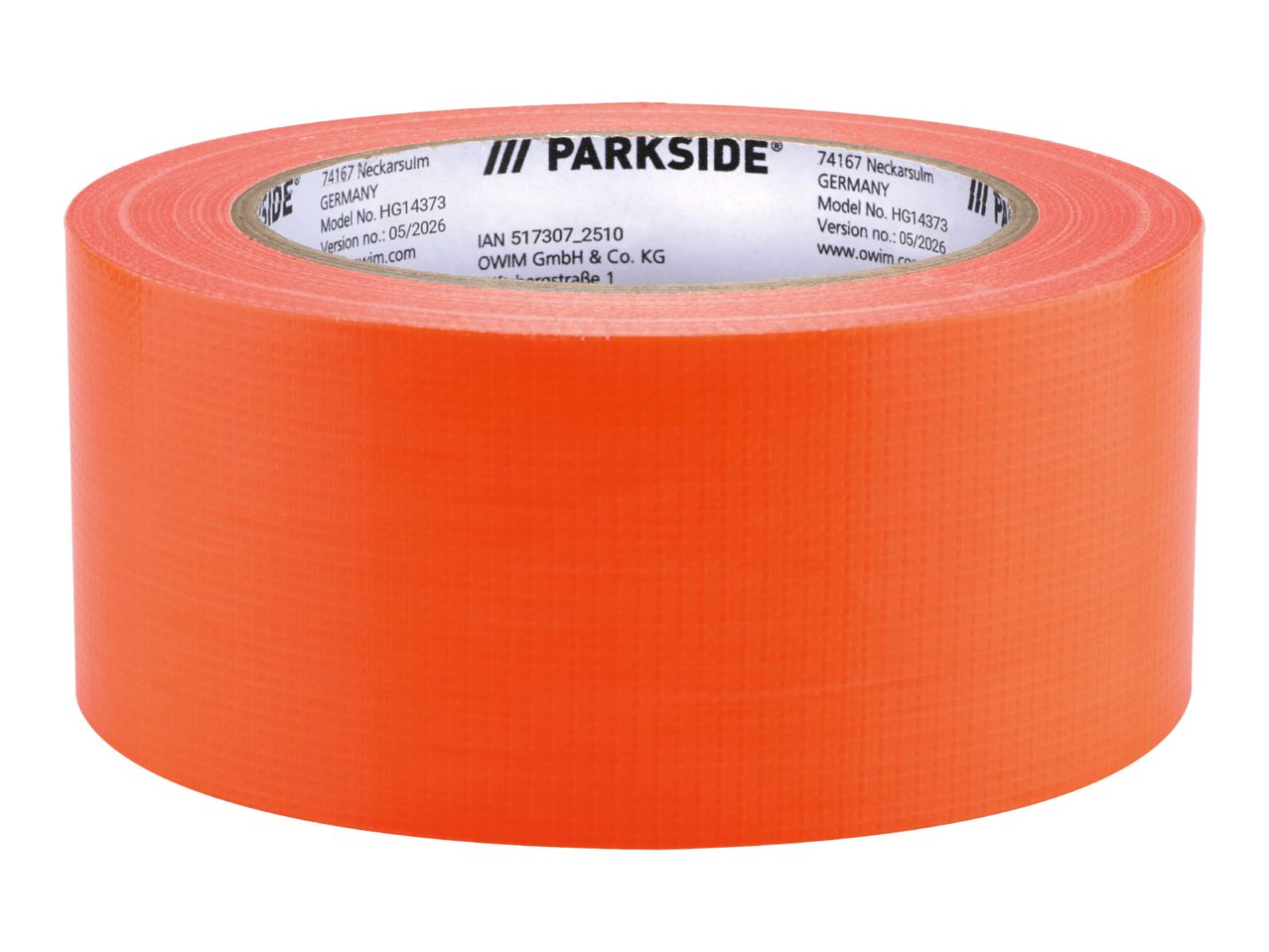 Orange duct tape with product information on the label.