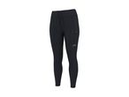 Black women's sports leggings with a drawstring waist and a zippered side pocket.