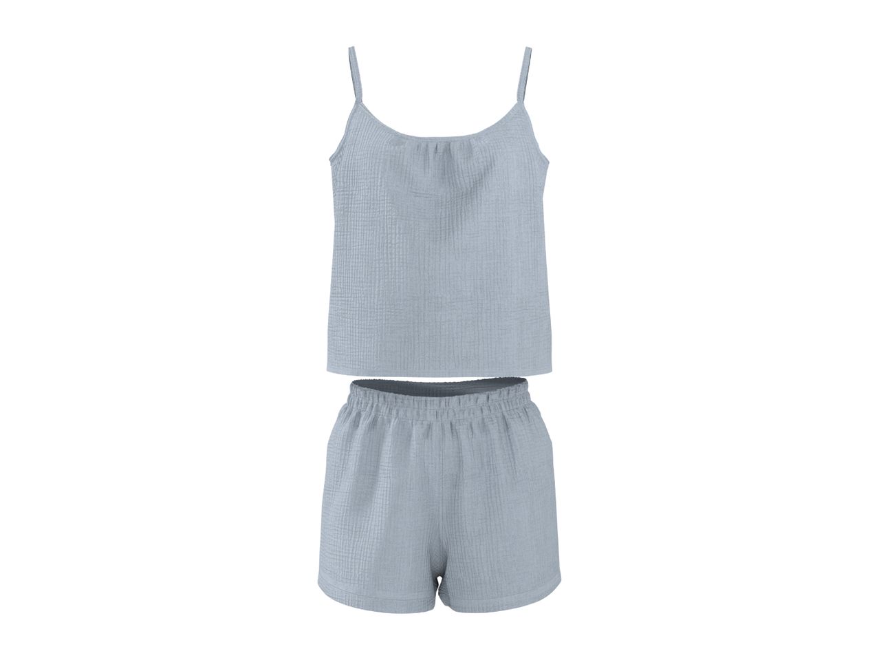 Light blue women's pajama set with a camisole top and shorts