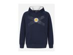 Navy blue hoodie with a white Scottish flag design made of dots and a circular crest.