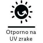 Ikona sunca sa strelicom koja se okreće i tekstom „Otporno na UV zrake“.