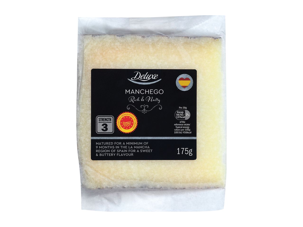 Deluxe Manchego cheese: rich and nutty.
