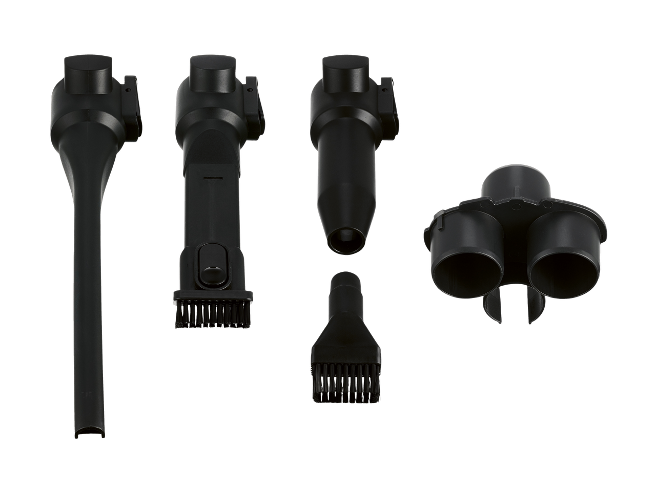 Silvercrest® 2-in-1 dulkių siurblio priedai: plyšiniai antgaliai, šepečiai ir laikiklis.