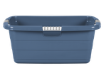 Blue laundry basket with white handles