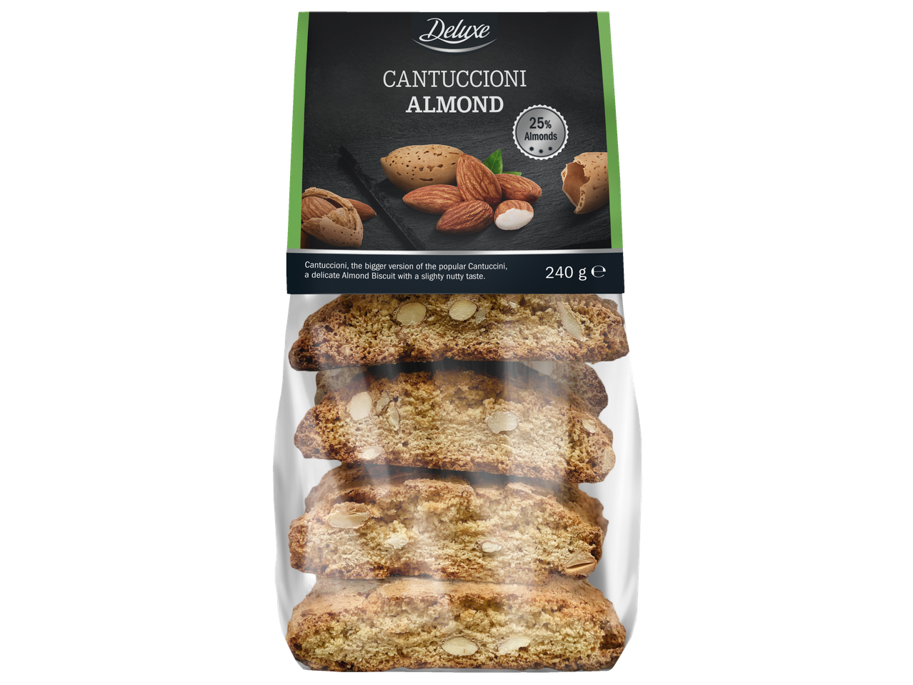 DELUXE Cantuccioni mandliküpsised, 240 g pakend.
