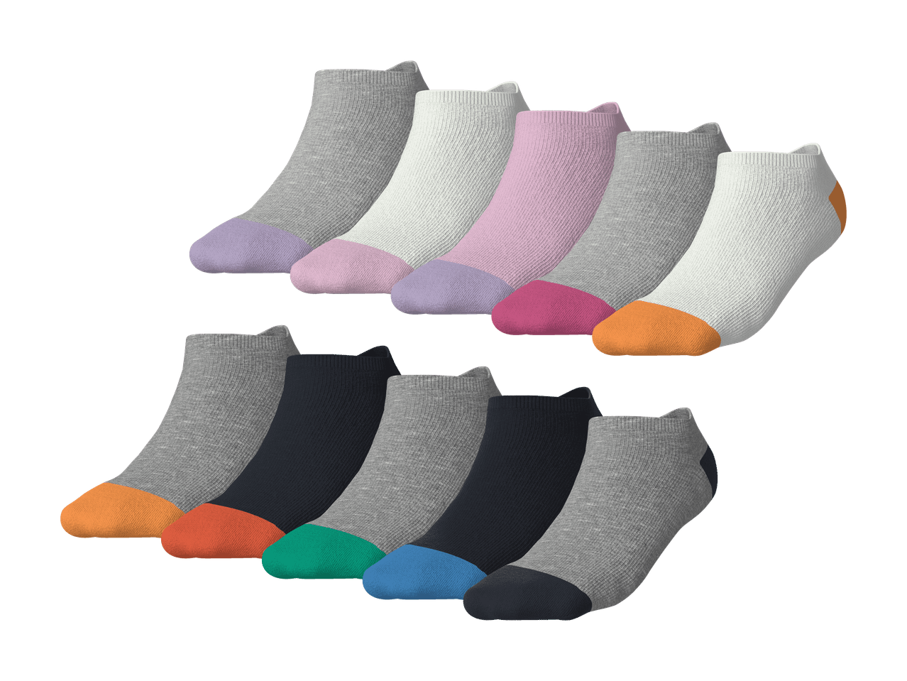 Lot de chaussettes de sport basses pour femmes et hommes, de différentes couleurs.