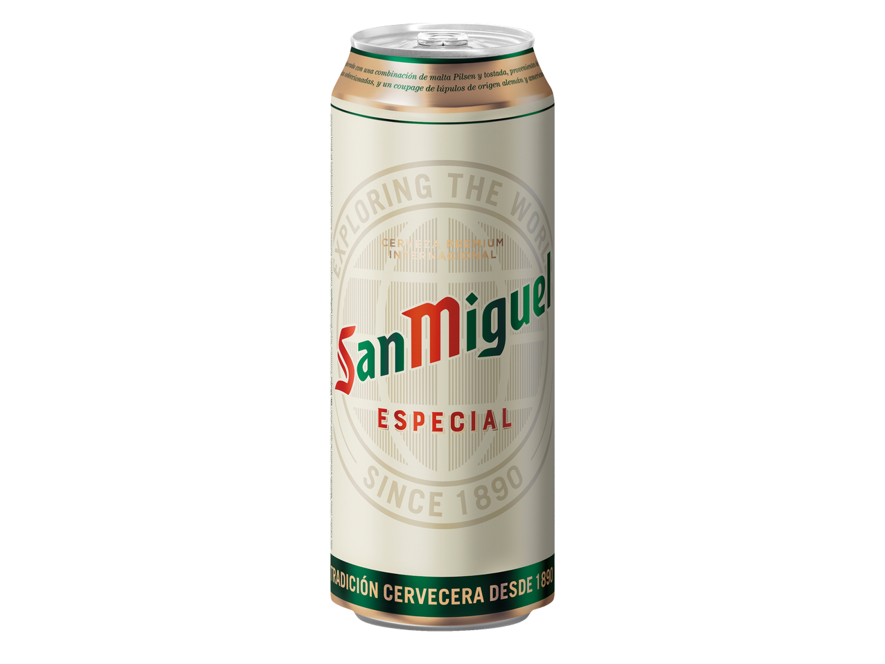 Een blikje San Miguel Especial bier.
