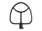 Black flat beater attachment for a stand mixer.