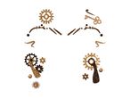 Steampunk-themed glitter gears, keys, and decorative elements in brown and gold.