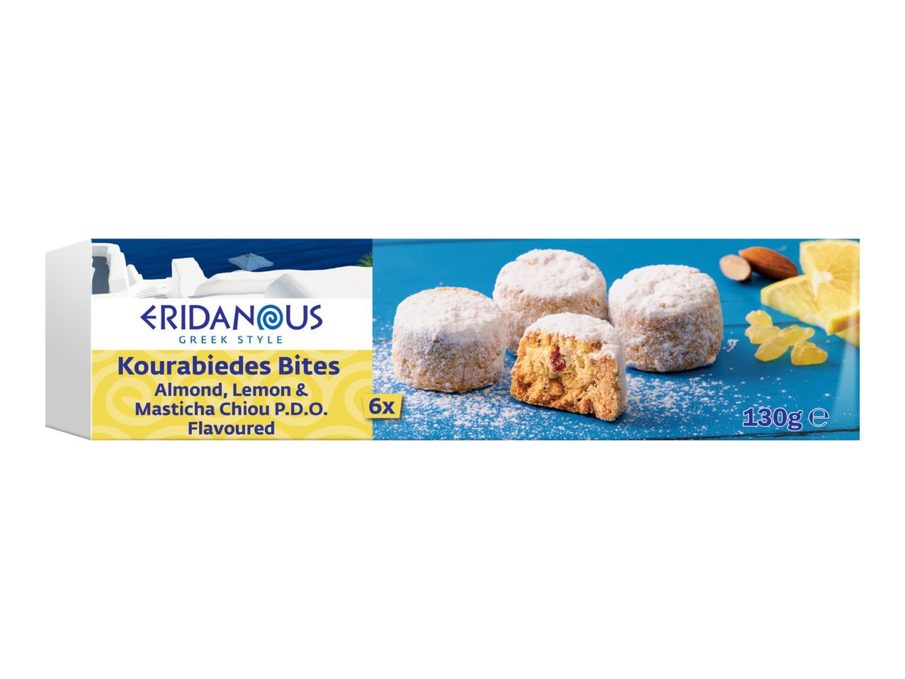 Eridanous Kourabiedes Bites with almond, lemon, and Masticha Chiou P.D.O. flavour, 6x 130g.