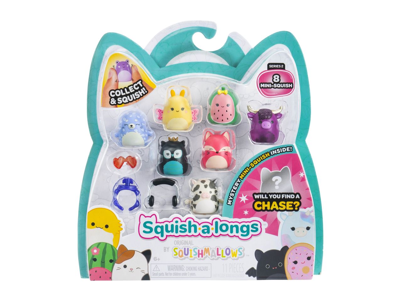Squish-a-longs Series 2 mini-squish toy set with 8 characters and accessories.