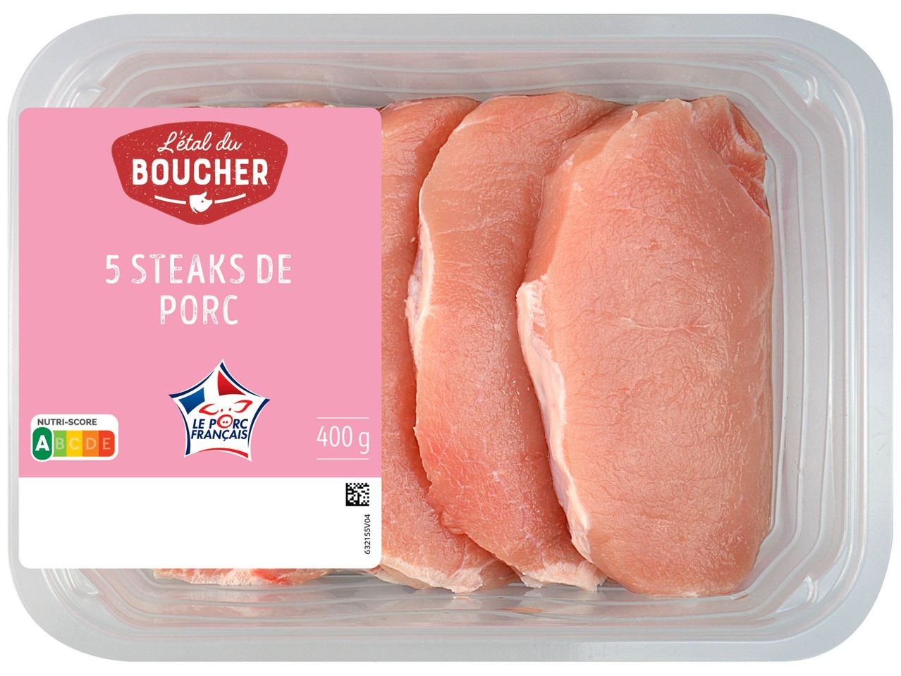 Barquette de 400g de 5 steaks de porc de L'étal du Boucher.