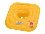 Yellow inflatable baby swim seat with a crab illustration and 'Swim Safe ABC' text.
