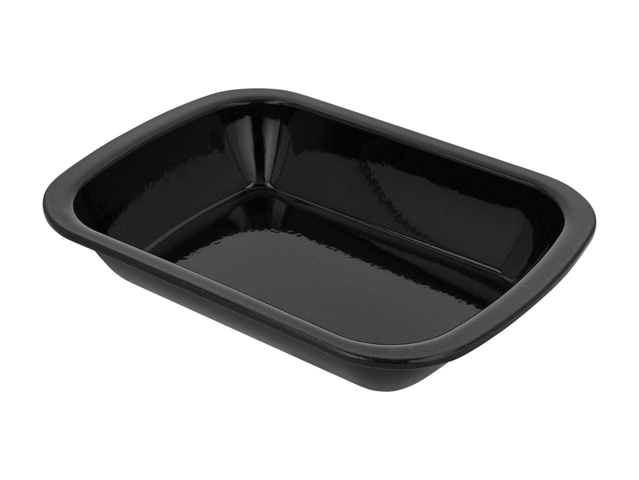 Black rectangular enamel roasting pan with speckled finish