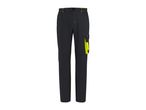 Men's work trousers in dark grey with yellow accents and side pockets.