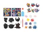A diamond painting kit featuring Stitch characters, including keychains, stickers, and colorful gems.