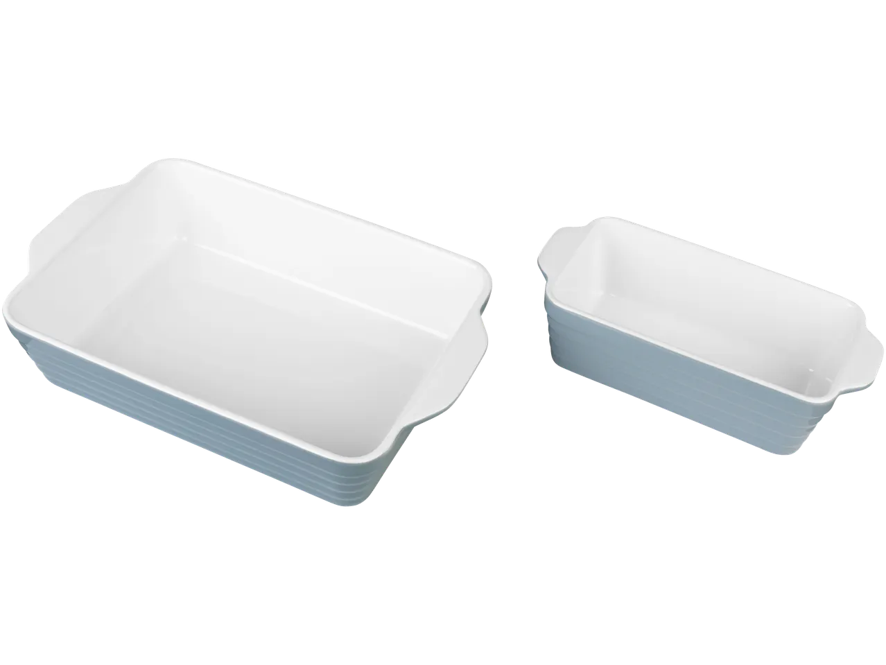 Două forme de copt din ceramică albă.