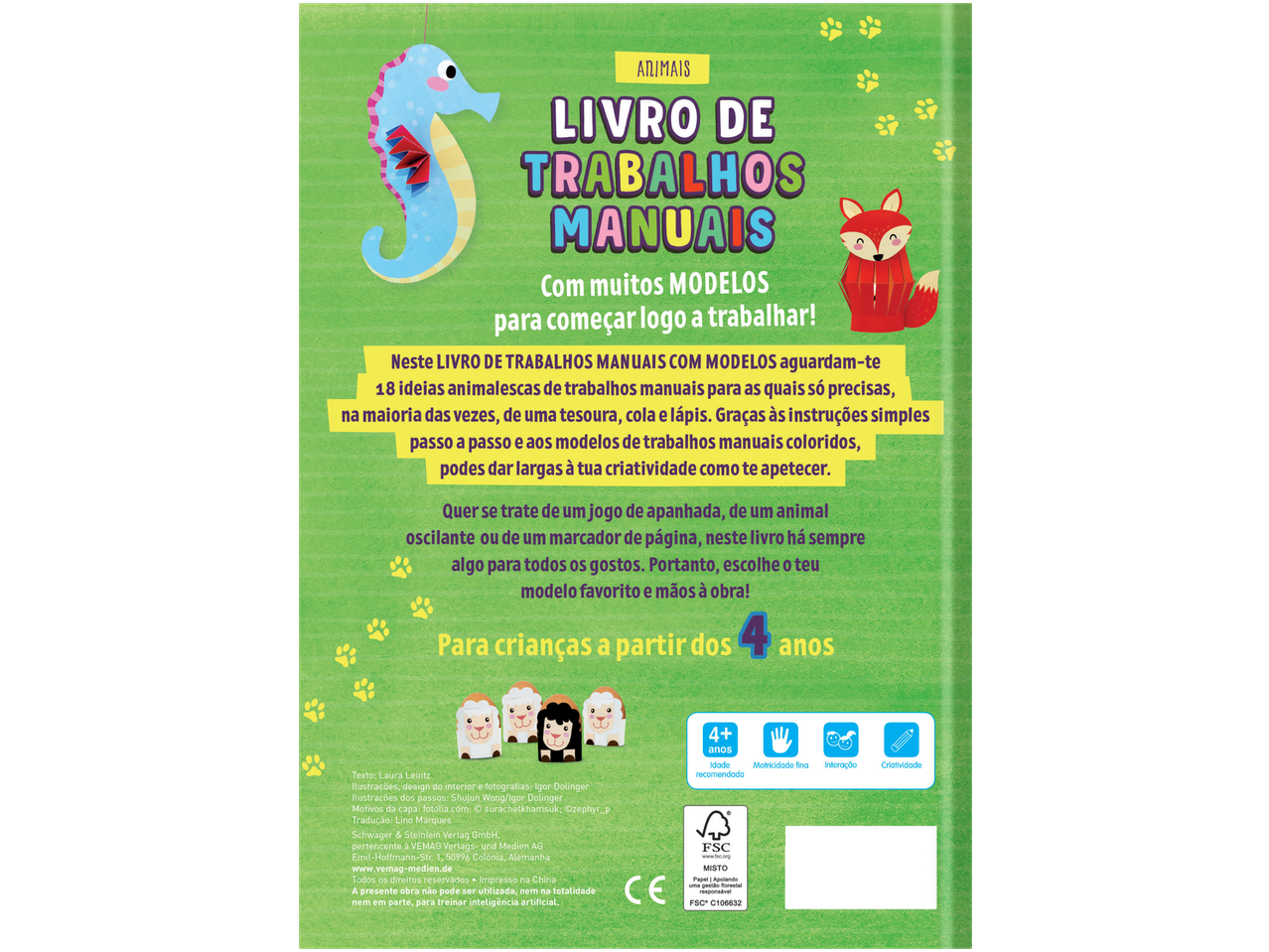 Livro de trabalhos manuais de animais para crianças a partir dos 4 anos.